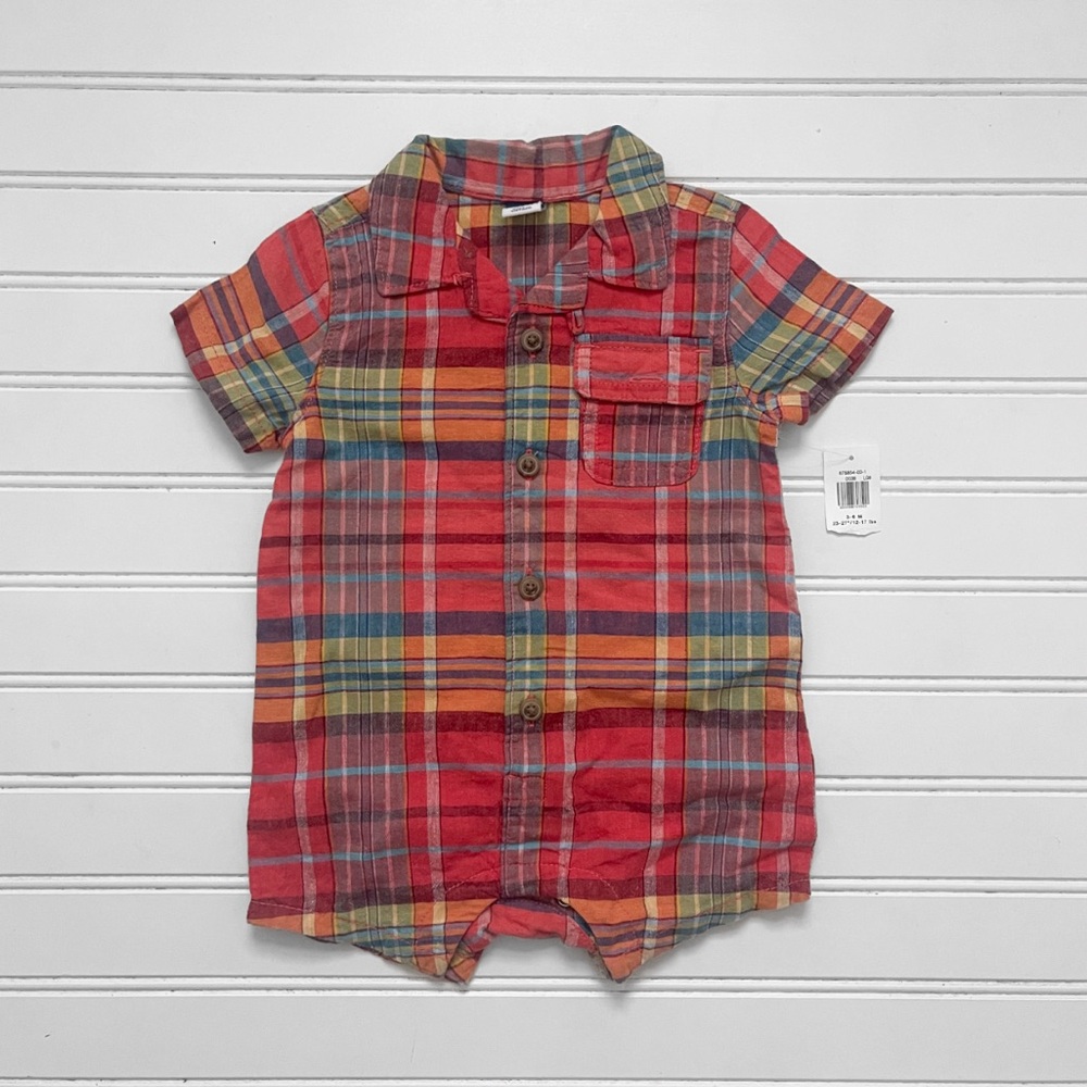 NWT Boys Preppy Colorful Collared Plaid Spring Summer Romper
